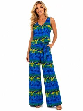Rima XL Tropical Caribbean Print 2 Piece Resort Wear Wrap Pants Set